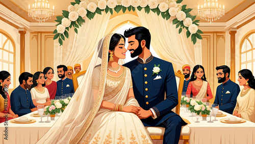 South Asian Muslim Newlywed Couple at Walima Wedding Reception