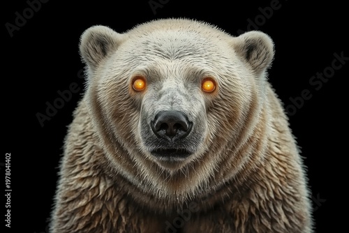 Mutant polar bear with bioluminescent fur glowing in the arctic night stunning wildlife image