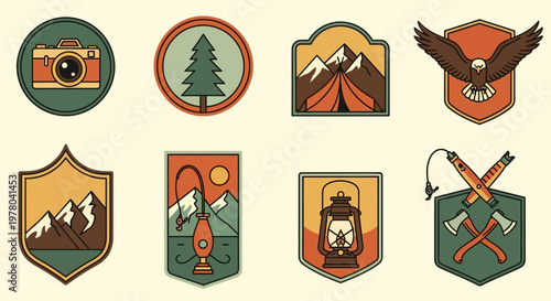 Vintage Camping and Outdoor Adventure Emblem Logo Set