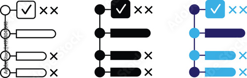 Task checklist icon with check and cross marks showing completed and pending tasks. task management, planning, Suitable for to do lists, workflow control, productivity systems and business processes.