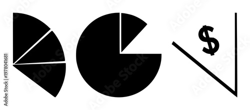 Budgeting expense pie chart set with solid black icon, white background featuring budgeting, expense, finance, pie chart and icon