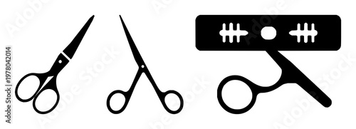 Surgical scalpel blade set with solid black icon on pristine white background featuring medical, surgical, cutting with symbol and instrument