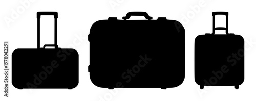 Digital nomad suitcase icon set with solid black icon on white background featuring suitcase, travel, icon with black and nomad