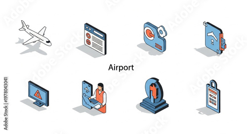 Collection of airport related icons and illustrations.