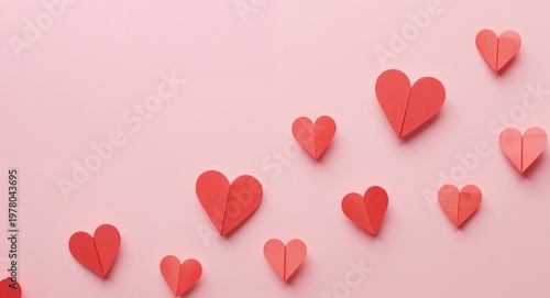 Red Hearts Floating on a Soft Pink Background: Romantic Love Concept.