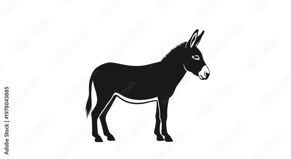 Fototapeta premium Silhouette of a Black Donkey Standing on a White Background