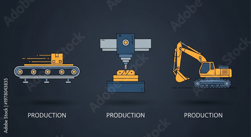 Industrial production machinery and equipment illustration.