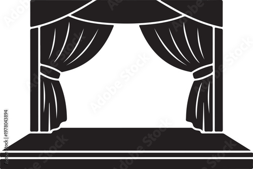 Theater Stage with Curtains Icon – Drama Performance and Entertainment Symbol Illustration.
