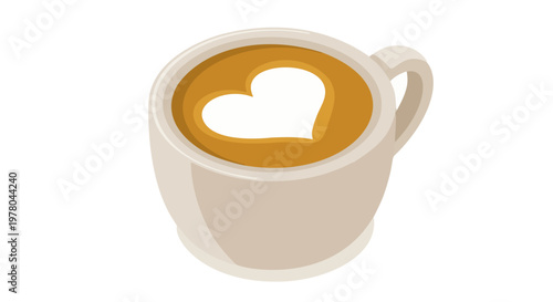 Coffee cup with heart latte art in a white ceramic mug isolated on transparent background