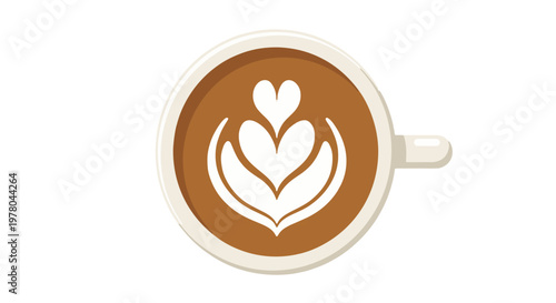 Top view of white coffee cup with tulip latte art design isolated on transparent background