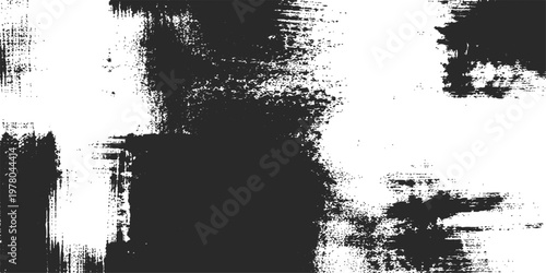 Abstract expressionistic marks, dark, grainy textures creates a bold composition, showcasing an industrial, textural effect.