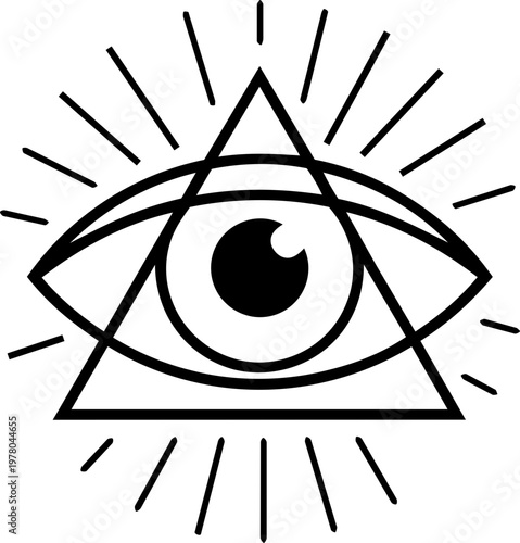 Mystical Floating Eye Symbol With Cosmic Rays And Stars