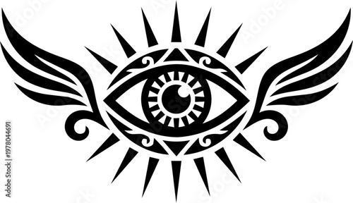 Mystical Floating Eye Symbol With Cosmic Rays And Stars