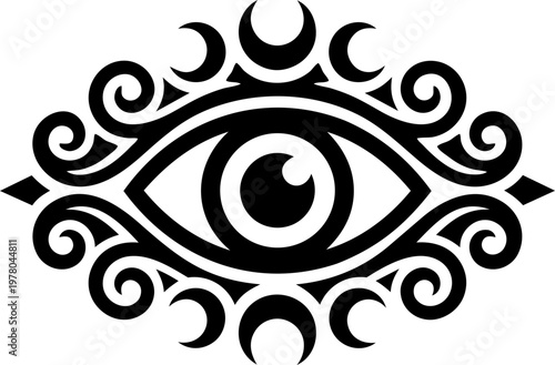 Mystical Floating Eye Symbol With Cosmic Rays And Stars