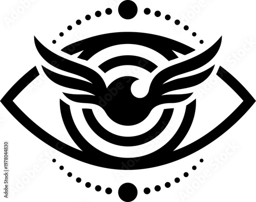 Mystical Floating Eye Symbol With Cosmic Rays And Stars