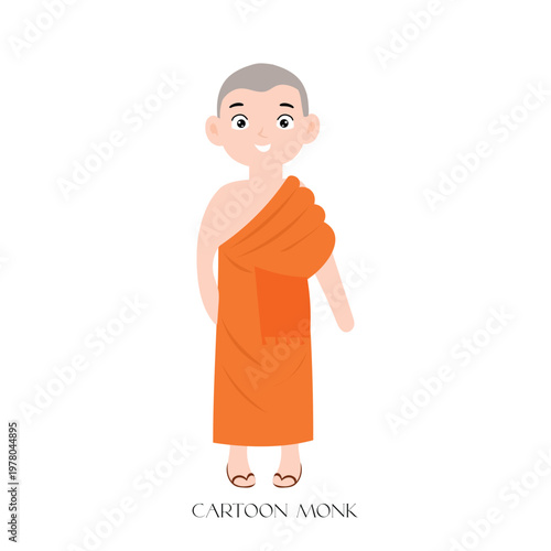 Happy monk expression face, welcome hand gesture. monk character design