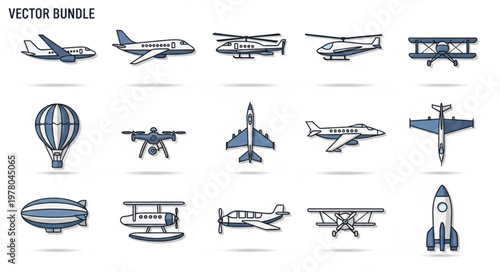 Collection of various aircraft and flying vehicles illustrations.