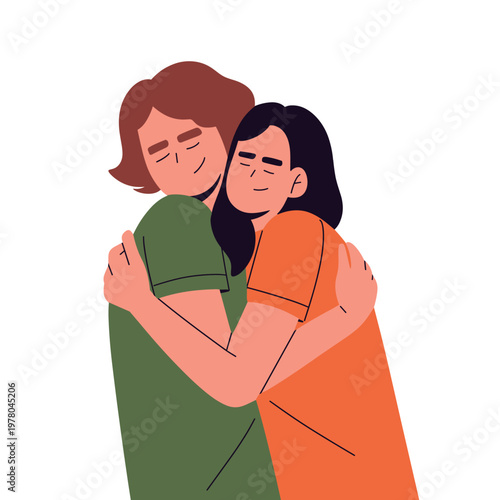 Flat vector illustration of people hugging, expressing love, care, and emotional support. Perfect for concepts of friendship, family, compassion, mental health, unity, relationships, connection 
