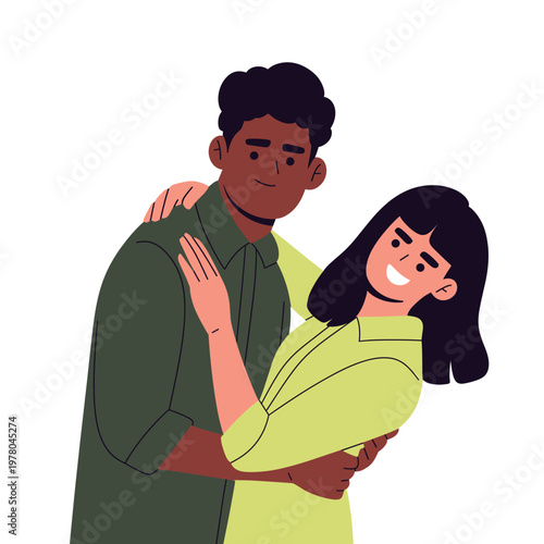 Flat vector illustration of people hugging, expressing love, care, and emotional support. Perfect for concepts of friendship, family, compassion, mental health, unity, relationships, connection 