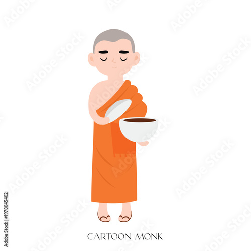 Smiling cartoon people monk  including a fan 