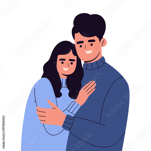 Flat vector illustration of people hugging, expressing love, care, and emotional support. Perfect for concepts of friendship, family, compassion, mental health, unity, relationships, connection 