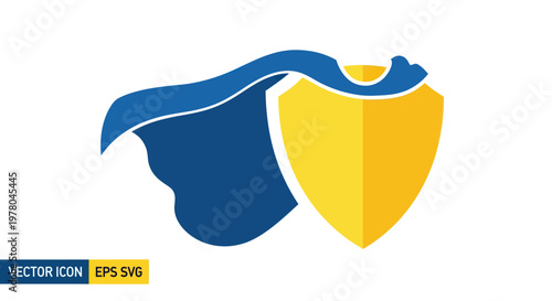 Superhero Shield with Blue Cape Icon - Protection, Security, Strength