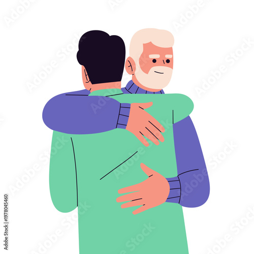 Flat vector illustration of people hugging, expressing love, care, and emotional support. Perfect for concepts of friendship, family, compassion, mental health, unity, relationships, connection 
