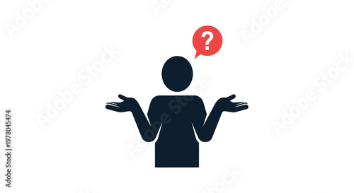 Confused Person Shrugging with Question Mark Icon - Uncertainty and Doubt Concept