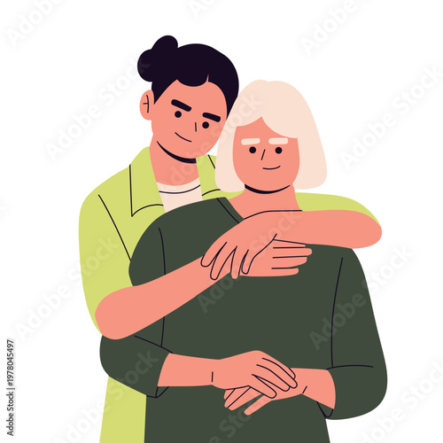 Flat vector illustration of people hugging, expressing love, care, and emotional support. Perfect for concepts of friendship, family, compassion, mental health, unity, relationships, connection 