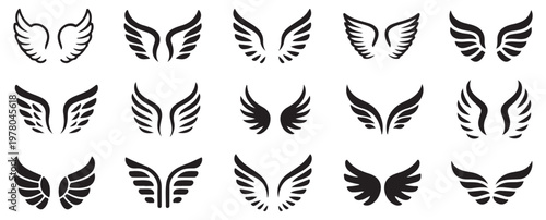 Angel Wing Sketch Icon Set, Hand Drawn Feather Wings Vector Collection. Vector illustration eps 10