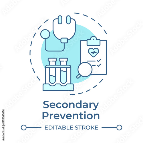 Secondary prevention soft blue concept icon. Medical records, clinical examination. Vaccine development. Round shape line illustration. Abstract idea. Graphic design. Easy to use in brochure