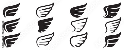 Feather Wing Outline Set Elegant Angel Wings Vector Line Icons Collection. Vector illustration eps 10