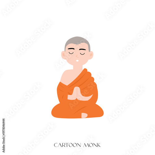 Man monk meditating in lotus pose yoga vector illustration