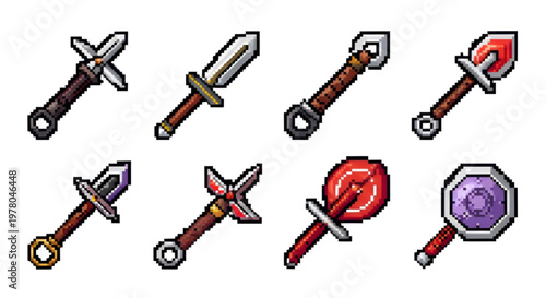 Pixel Art Fantasy Sword and Dagger Icons Set for RPG Game Assets