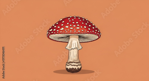 Amanita Muscaria Red Mushroom Illustration Isolated on Solid Background