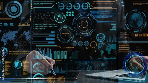 Photos Explore a modern digital dashboard showcasing data analytics and technology in a business setting, emphasizing visual representation and insight-driven decision-making