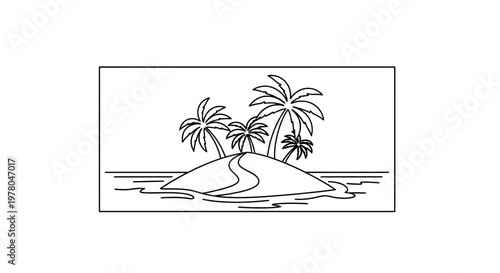 Tropical Island Paradise: Palm Trees, Sandy Beach, and Ocean Path