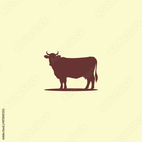 Brown cow silhouette vector illustration for traditional butchery shop and premium beef meat product.