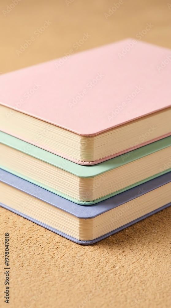 Fototapeta premium Stack of Pastel Notebooks on Textured Background
