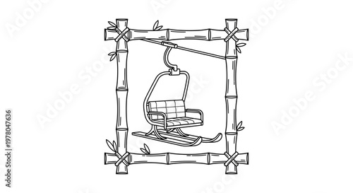 Ski lift chair with sled and bamboo frame, hand-drawn illustration