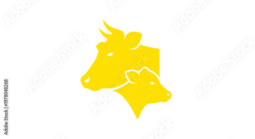Golden Cow and Calf Silhouette Icon - Dairy Farm, Livestock, Agriculture