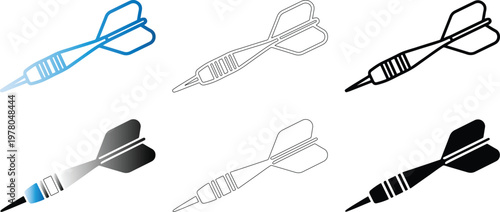 Various dart vector graphic illustrations in different styles for games and target sports