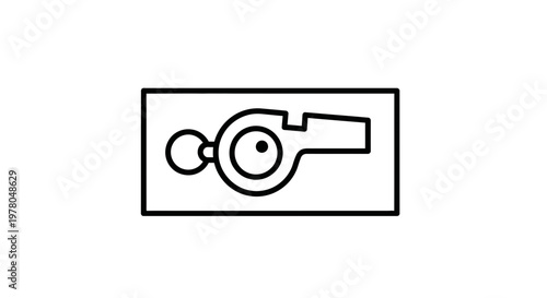 Simple Line Art Icon of a Whistle Inside a Rectangle