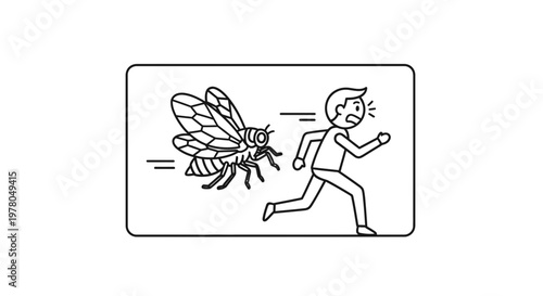 Scared Man Running Away from Giant Angry Bee, Fear of Insects, Danger