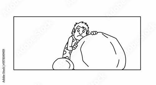 Scared child hiding behind a large object in pajamas, fear of the dark, night fright