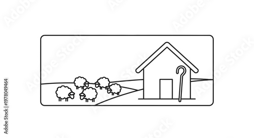 Shepherd's Hut and Sheep Grazing on Rolling Hills - Pastoral Landscape