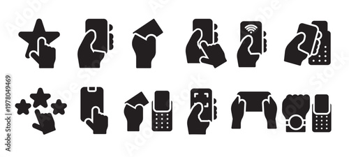Hand Gesture Silhouette Icons Touch Interaction UI UX Symbol Set