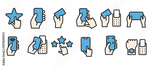 Colorful Hand Gesture Icons Touch Interaction Mobile UI UX Set