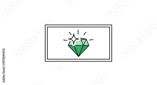 Shining Green Diamond Icon on a White Background