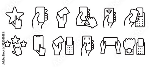 Hand Gesture Outline Icons Touch Interaction Mobile UI UX Set